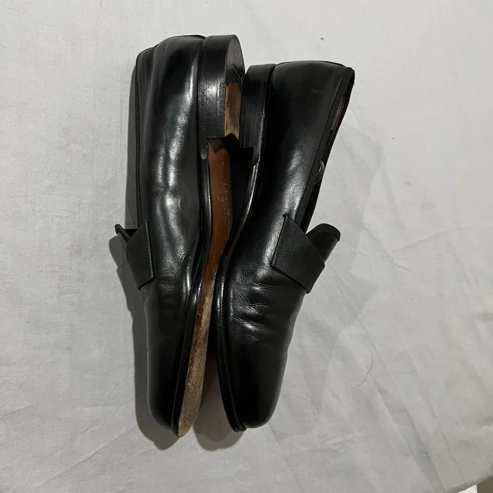 Salvatore Ferragamo Mens Black Leather Formal Slip-On Tuxedo Loafer Shoes 11D